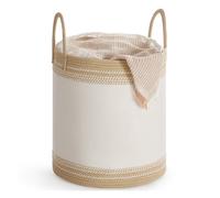SONGMICS Laundry Basket, Laundry Hamper, Cotton Rope Storage Basket with Handles, for Blankets, Living Room, Bedroom, 60 L, Cloud White and Camel Brown RLH060K01
