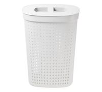 Plast Team Seoul Laundry Basket with Lid Oval Laundry Bin Laundry Hamper Storage Basket Laundry Bin 61 L (White)