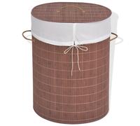 Laundry Hamper Bamboo Brown Round 35x60cm Foldable W/Removable Polyester Liners