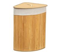 Laundry Hamper Corner Storage Basket, Foldable Clothes Basket with Lid & Liner | Corner Laundry Hamper - Space-Saving Laundry Bin for Bathroom, Bedroom, or Laundry Room 60 x 35 x 35 cm, 65L (Natural)