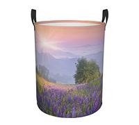 Laundry Hamper Dirty Clothes Storage Basket For Bedroom Bathroom Lupine Flowers In Dew On The Meadow Laundry Basket With Handles