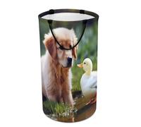 Laundry Hamper Dog And A Duck Printed Large Collapsible Laundry Baskets, Freestanding Waterproof Clothes Hamper with Easy Carry Handles