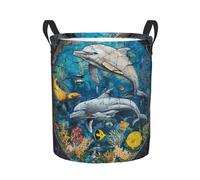 Laundry Hamper Dolphin Whale Turtle Dirty Clothes Basket 40X50Cm | Laundry Basket Freestanding Tall Polyester Clothes Hamper for Living Room Toys Room Home