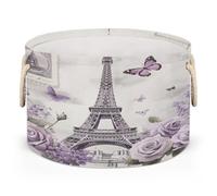 Laundry Hamper Eiffel Tower Purple Rose Laundry Bucket 40X50Cm | Laundry Basket Round Cylindric Clothes Hamper for Bedroom Home Bathroom