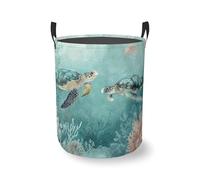 Laundry Hamper Foldable Oxford Cloth Turtle Beach Palm Trees Laundry Basket With Handle Portable Clothes Storage Organizer Basket Storage Bag For Laundry Room/Bedroom/Bathroom