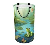 Laundry Hamper Frog in A Pond_77199281 Printed Large Collapsible Laundry Baskets, Freestanding Waterproof Clothes Hamper with Easy Carry Handles