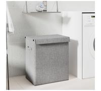 Laundry Hamper Grey Faux Linen 51x34.5x59 cm Foldable Removable Mesh Bag w/ Lid