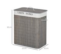 HOMCOM 100L Laundry Basket with Lid String Handles, 2 Section Collapsible Hamper Removable Lining Foldable Water-Resistant Dirty Clothes Storage, Grey