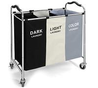 Laundry Hamper, Large Storage Basket Sorter 3 Section Bag Organizer for Dirty Clothes - Toys - Towel,16 X 30 X 35 inch Heavy Duty Laundry Cart Baskets with Wheels in Laundry Room Organization (white)