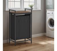Laundry Hamper, Laundry Basket with Pull-Out Liner, Shelf, Nk Black and Rustic Brown / 47L