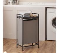 Laundry Hamper, Laundry Basket with Pull-Out Liner, Shelf, Slate Grey and Charcoal Grey / 47L