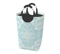 Laundry Hamper, Laundry Hamper Toy Organizer Waterproof With Handles Nursery Hamper 50L Floral Pattern In Duck Egg Blue & Cream