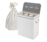 Relaxdays Laundry Hamper with Lid, 3 Compartments, Bamboo, 105L, Foldable, Sorting System, White, 63x52x32 cm
