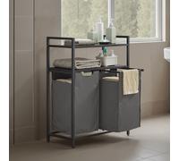 Laundry Hamper, Laundry Sorter with 2 Pull-Out Bags, 2 Shelves, Black + Grey