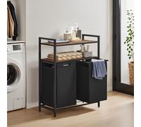 Laundry Hamper, Laundry Sorter with 2 Pull-Out Bags, 2 Shelves, Rustic Brown + Black