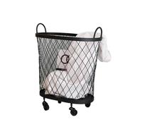 Laundry Hamper Metal Clothes Laundry Basket with Wheel and Handle(Black)