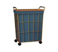 Laundry Hamper on Wheels, Rolling Laundry Basket with Leather Liner Bag & Handle, Gold Metal Frame, Lid, Ideal for Bedroom Organization