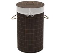 Laundry Hamper Round Bamboo Dark Brown Ø35cm x 60cm with Removable Liner Lidded