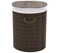 Laundry Hamper Round Bamboo Dark Brown 35x60cm Removable Liner Handle Foldable .