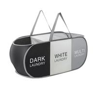 Laundry Hamper - Triple Compartment Collector, Lightweight Space Saving Container, Clothing Management Solution Featuring Easy Transport Construction | For College Dorm Nursery Room