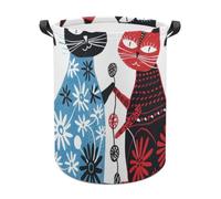 Laundry Hamper Waterproof Storage Bin Organizer with Handles Simple Drawing of Cat Laundry Basket Collapsible Dirty Clothes Hamper Large Clothes Storage Toy Organization for Bathroom Bedroom 44x44cm