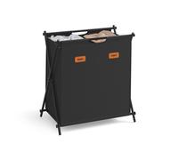 Laundry Hamper with 2 Sections and X-Frame, Ink Black / 115 L