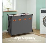 Laundry Hamper with 2 Sections and X-Frame, Slate Grey / 155 L