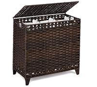 Laundry Hamper with 3 Removable Liner Bags; 132L Handwoven Rattan Laundry Basket with Lid & Heightened Feet; Clothes Hamper with Side Handles; Laundry Sorter with 3 Separate Sections (Brown)