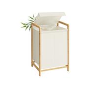 SONGMICS 2-Compartment Laundry Basket, Dirty Laundry Hamper, Bamboo Frame, Reinforced and Removable Lid, Removable Bag, 100 L, Cream White RLH102WD01