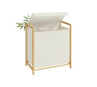 SONGMICS 3-Compartment Laundry Basket, Dirty Laundry Hamper, Bamboo Frame, Reinforced and Removable Lid, Removable Bag, 150 L, Cream White RLH103WD01
