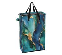 Laundry Hamper with Handles Laundry Baskets Foldable Teen Dirty Clothes Basket for Bedroom Marble Royal Blue Green