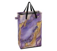 Laundry Hamper with Handles Laundry Room Baskets Foldable Kids Dirty Clothes Hamper for Closet Marble Gold Purple