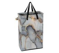 Laundry Hamper with Handles Slim Laundry Basket Foldable Boys Dirty Clothes Basket for Nursery Marble White Grey