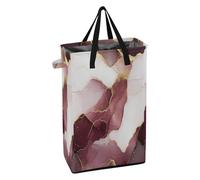 Laundry Hamper with Handles Tall Laundry Baskets Foldable Boys and Girls Clothes Basket for Bathroom Marble Burgundy White