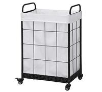 Laundry Hamper with Heavy Duty Rolling Lockable Wheels; Durable Laundry Basket with Detachable Liner Bag; Collapsible Clothes Hamper with Metal Handle (White)