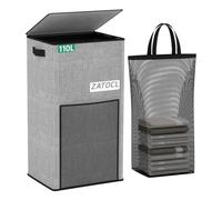 Laundry Hamper with Lid 110L, Large & Tall Laundry Basket with Removable Bag & Front Mesh Bag, Collapsible Dirty Clothes Hampers for Bedroom Aesthetic, Bathroom, Dorm, Laundry Room - Easy Carry, Grey