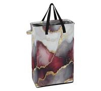 Laundry Hamper with Sturdy Handle Tall Laundry Baskets Foldable Boys Clothes Hamper for Bathroom Marble Burgundy White