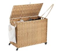 Laundry Hamper with Wheels, 52.8 Gallon(200L) Rolling Laundry Basket with Lid, Removable Large 3 Color Liners & 3 Mesh Laundry Bags, Clothes Hamper with Side Pocket, Natural