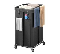 Laundry Hamper with Wheels, Rolling Laundry Basket with Metal Frame and Removable Bag, Double Laundry Hamper 2 Section, Large & Tall Dirty Clothes Hampers for Bedroom Aesthetic, Laundry Room, Bathroom