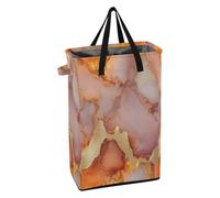 Laundry Hampers with Handles Laundry Room Baskets Foldable Boys and Girls Dirty Clothes Hamper for Dorm Marble Rose Gold Orange