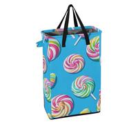Laundry Hampers with Sturdy Handle Laundry Room Baskets Foldable Teen Clothing Hamper for College Rainbow Lollipops on Blue