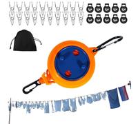 Laundry Line Retractable | 32.8ft Windproof Clothes Line for Travel | Portable Clothesline with 20 Clothespins, Stoppers, Laundry Drying Rope for Indoor Outdoor