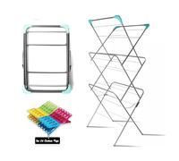 Laundry Mate 3-Tier Clothes Airer with 20 Pegs - Foldable Laundry Drying Rack with Non-Slip Feet & Sturdy Steel Frame - 14M Drying Space for Efficient Air Drying - Perfect for Indoor & Outdoor Use