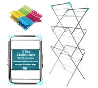 Laundry Mate 3 Tier Clothes Concertina Airer Includes 20 Clothes Pegs Folding Concertina Drying Rack Light Weight Ideal for Indoor & Outdoor Clothes Horse Rack Foldable for Compact Storage,White