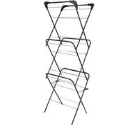 Laundry Mate 3-Tier Folding Metal Concertina Clothes Airer, 12M Drying Rack With 20 Pegs, Space-Saving Indoor & Outdoor Towel Dryer Black