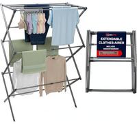 Laundry Mate Extendable Clothes Airer With Sock Clips 3 Tier Foldable Laundry Rack Heavy Duty Clothes Horse Dryer Rack 11 Hanging Poles