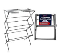 Laundry Mate 3 Tier Extendable Clothes Drying Rack With 7.5 Meters of Drying Space - Rustproof, Foldable Clothes Airer Space - Saving Design, Lightweight & Heavy Duty with Click-Lock Mechanism