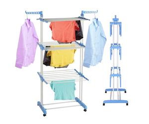 Laundry Mate Foldable Clothes Drying Rack 20M Drying Space 3 Tier Portable Heavy-Duty Clothes Airer with Wheels & Hangers, Space-Saving Laundry Dryer Rack for Indoor & Outdoor