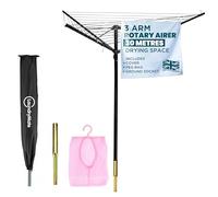 Laundry Mate Rotary Clothing Airer 3 Arms - 30m Folding Washing Line with Cover,Ground Socket & Peg Bag - Outdoor Clothes Drying Rack - 360° Rotary Washing Line