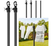 Laundry Mate Telescopic Washing Line Poles - Extendable Up to 220cm with Twist & Lock Mechanism | 2 Pack G-Shaped Hook Heavy Duty Clothes Line Pole | Rust-Resistant Washing Line Support for Outdoor